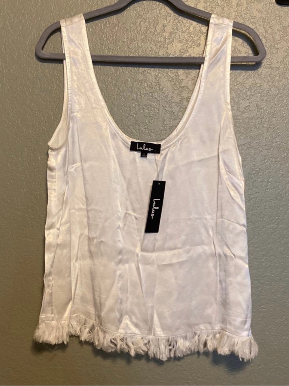 Lulu's White Satin Fringe Hem Camisole